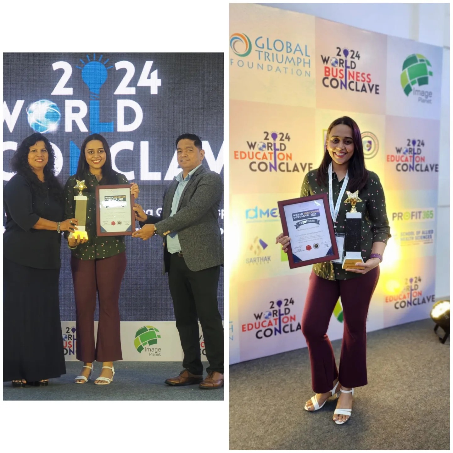 World Education Conclave 2024 — award and certificate for outstanding work in early childhood education